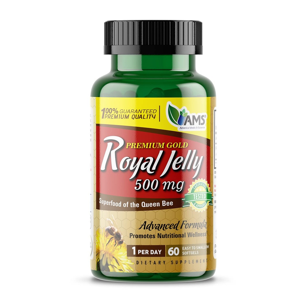 America Medic & Science Royal Jelly 500mg (60 softgels) | Superfood of The Queen Bee | Dietary Supplement for Women | Promotes Immunity and Fertility | Supports Skin, Liver, Heart, and Brain Health