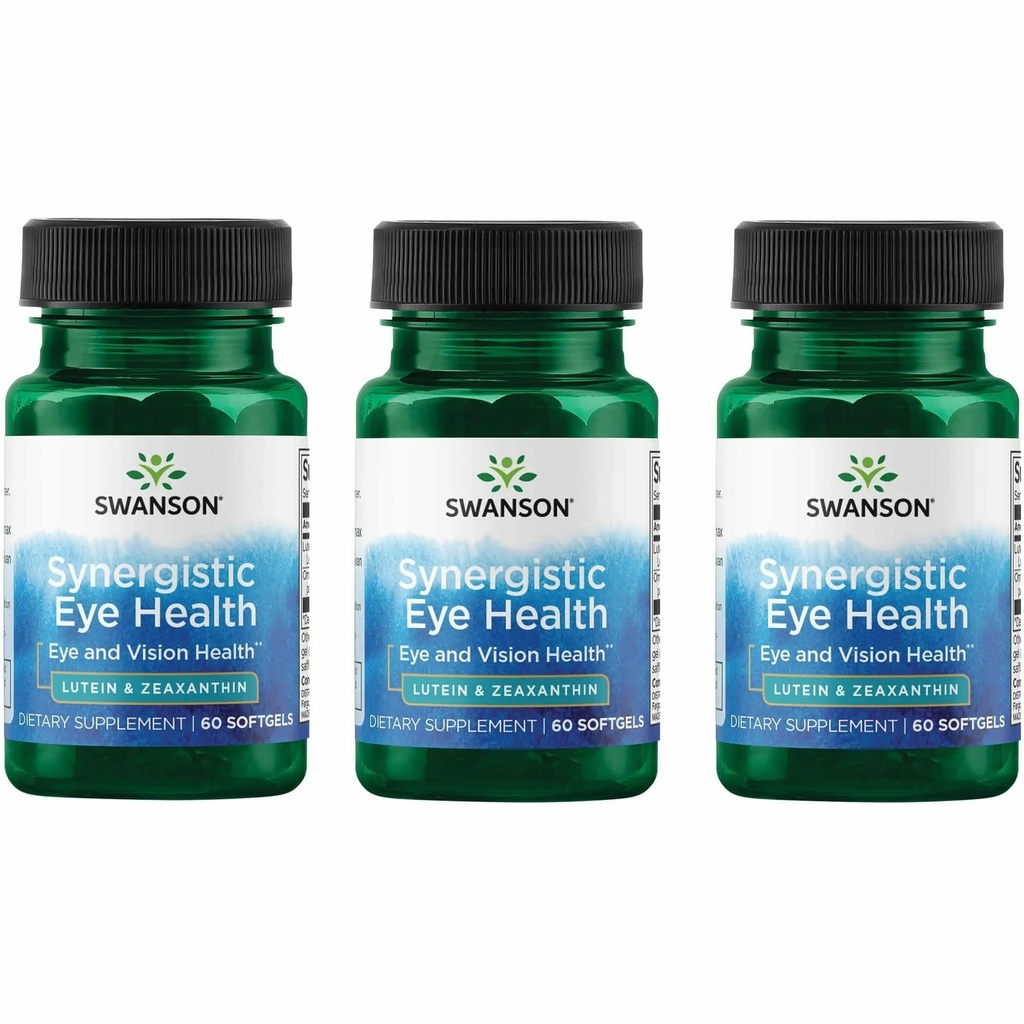 Swanson Lutein " Zeaxanthin Sinergistic Eye Health Vision Retina Macula Supplement (Lutein 20 mg " OmniXan Zeaxanthin 2 mg) 60 Softgels Sgels (3 Pack)