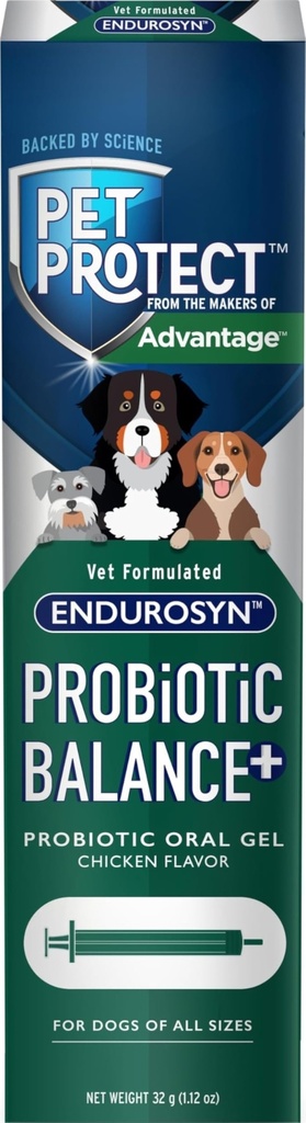 Pet Protect Dog Probiotic Balance+ Oral Gel, Vet-Formulated Endurosyn, Prebióticos " Probióticos para perros, 3-Day Supply, Chicken Flavor (32g)