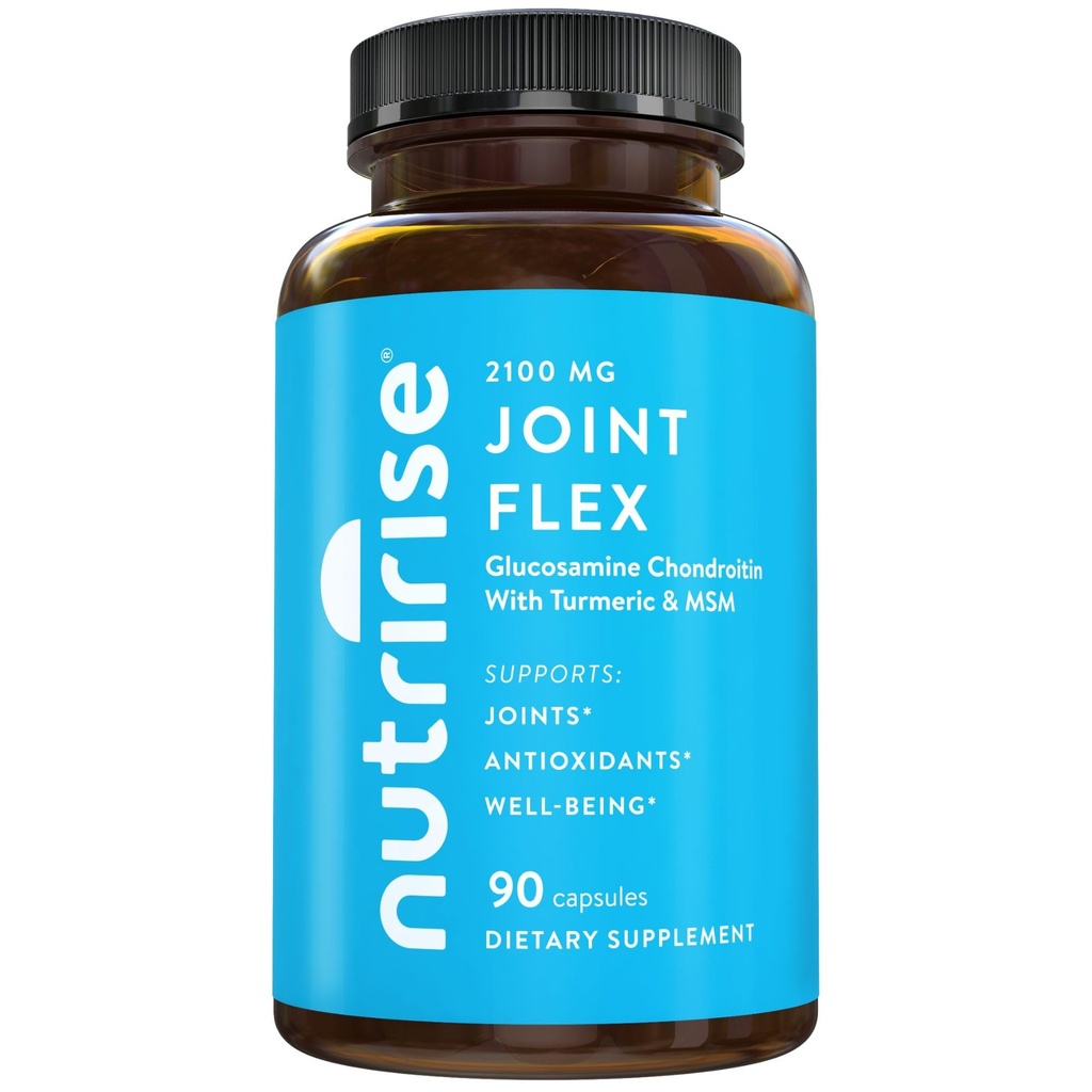 NutriRise Glucosamine Chondroitin Quercetin &amp; MSM with Turmeric Curcumin 2100mg Triple Strength Joint Support Supplement for Women &amp; Men with Boswellia & Bromelain, Gluten Free, Non GMO, 90 Count