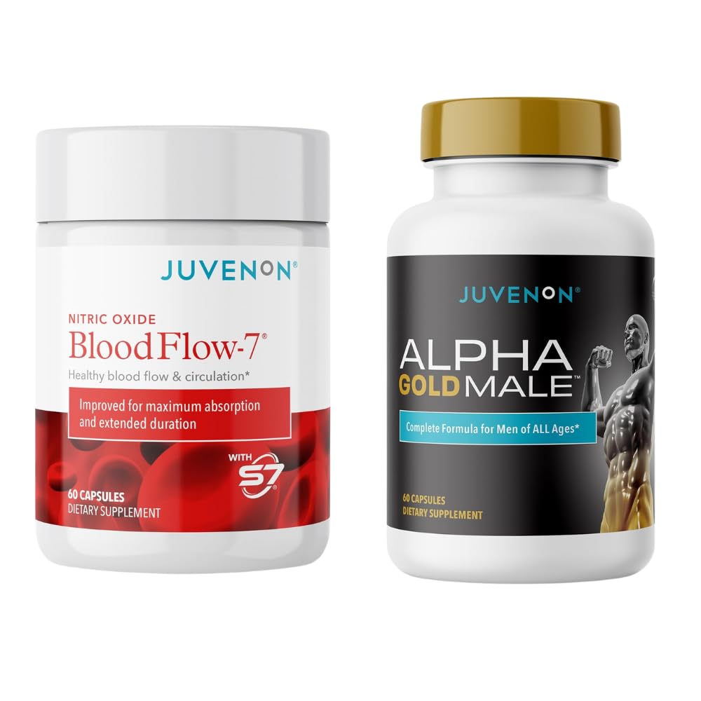 Juvenon BloodFlow-7 Nitric Oxide Suplemento con Nitrosigine + Alpha Gold Male