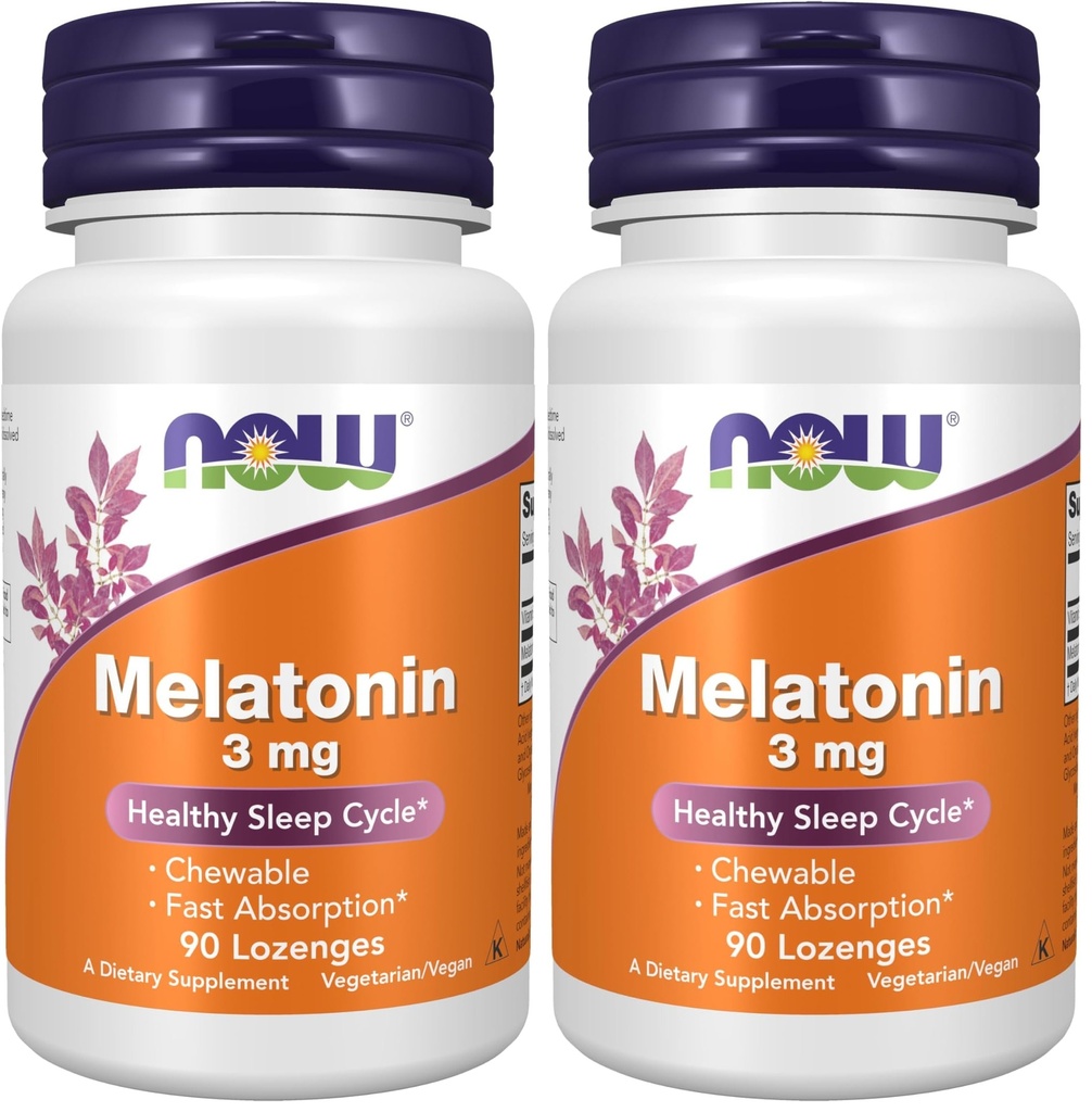 AHORA Suplementos, Melatonina 3 mg, Scavenger Radical Libre*, Ciclo de sueño saludable*, 90 Lozenges Chewable (Pack of 2)