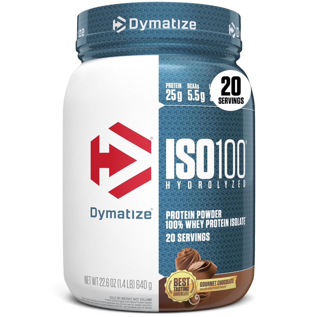 Dymatize ISO100 Whey Protein Powder Isolate, Gourmet Chocolate, 25g de Protein, 20 Servings, 5.5g BCAAs, Menos Than 120 Cal., Gluten Free, 1g Fat, 1g Sugar, 2g Carb