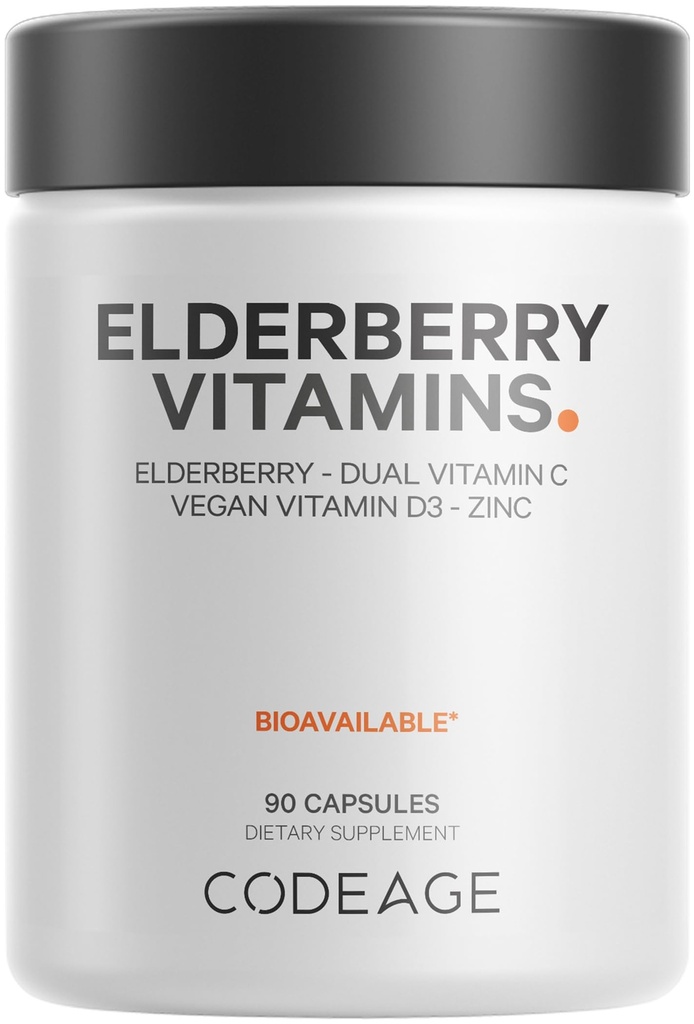 Vitaminas de Elderberry - Orgánica Fermented Elderberry Blend, Vitamina C del ácido ascórbico " Cerezas de Acerola orgánicas, Vitamina D3, Zinc, Sambucus Berries - 90 cápsulas