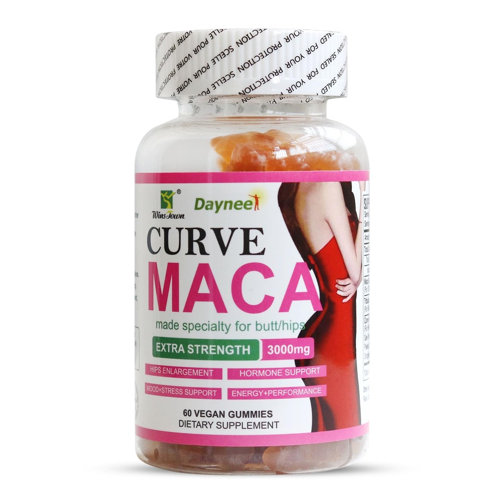 Curve Maca Gummies, 3000mg Suplemento Vitality para Mujeres, Soporte Butt/HIPS &amp; Ampliación del Musculo Gluteal, 60 Cuenta