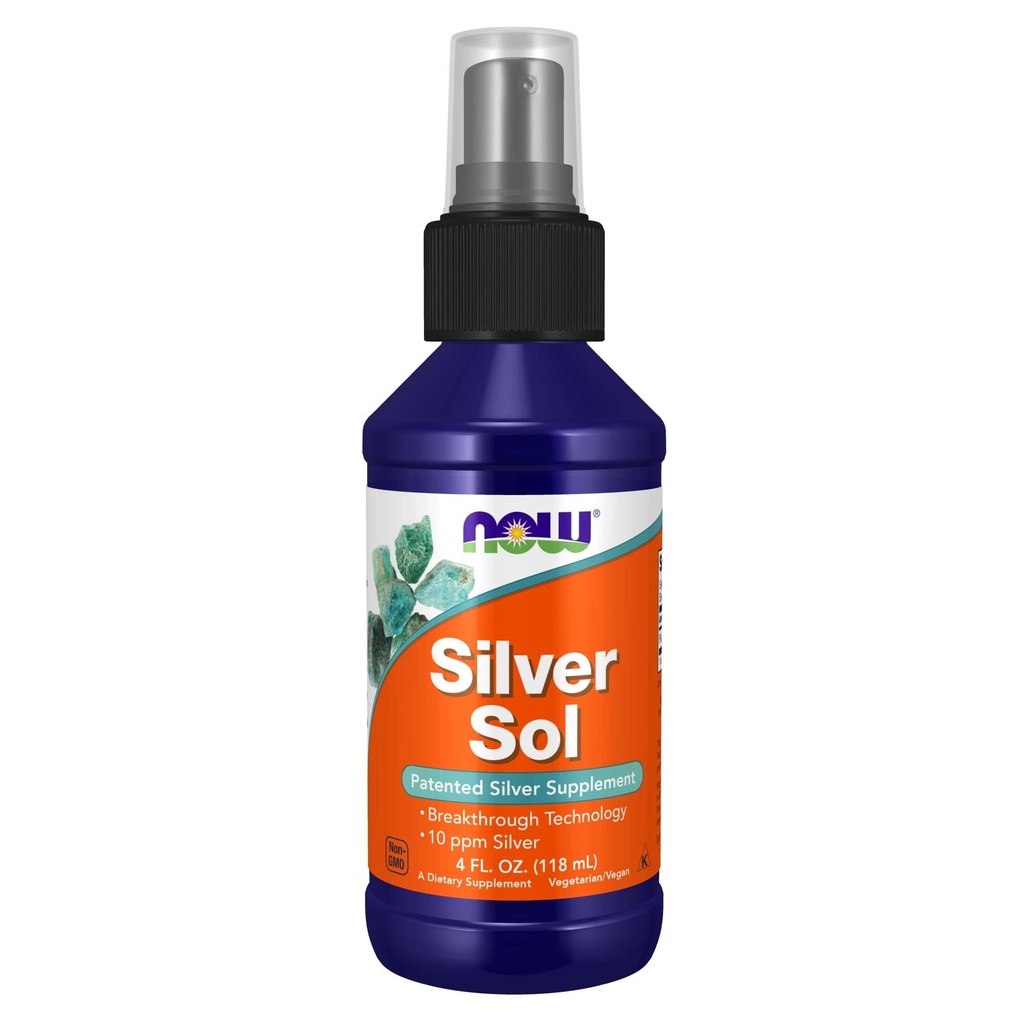 AHORA Alimentos Suplementos, Plata Sol 10 PPM con Plata Elemental y Agua Deionizada, Líquido, 4 onzas