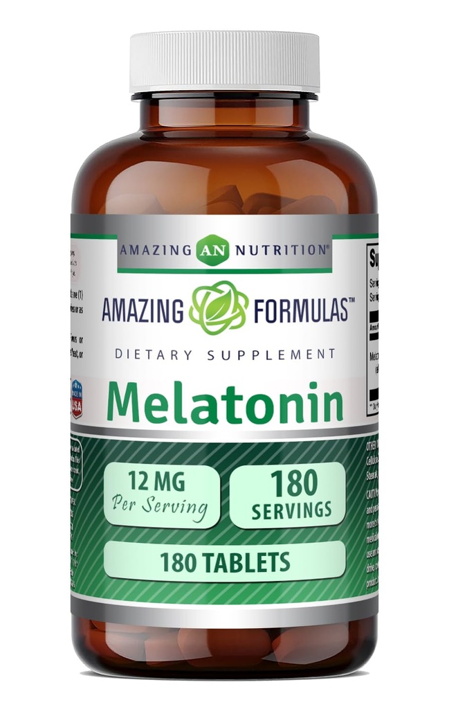 Amazing Fórmulas Melatonin Suplemento TENIDO Desarrollado 12 Mg Por Serving TEN 180 Tablets TEN NO-GMO ANTE Gluten-Free TEN Made in USA