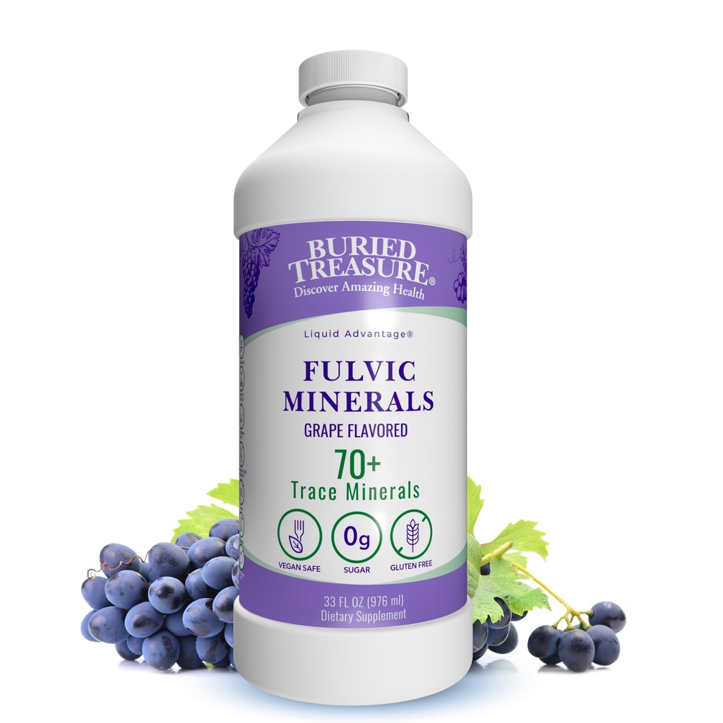 Treasure Fulvic Minerals Grape Flavored – Colloidal Minerals from Humic Fulvic Acid, Electrolytes from Trace Minerals for Recovery and Wellness Support. Añadir al agua – 32 Servimientos