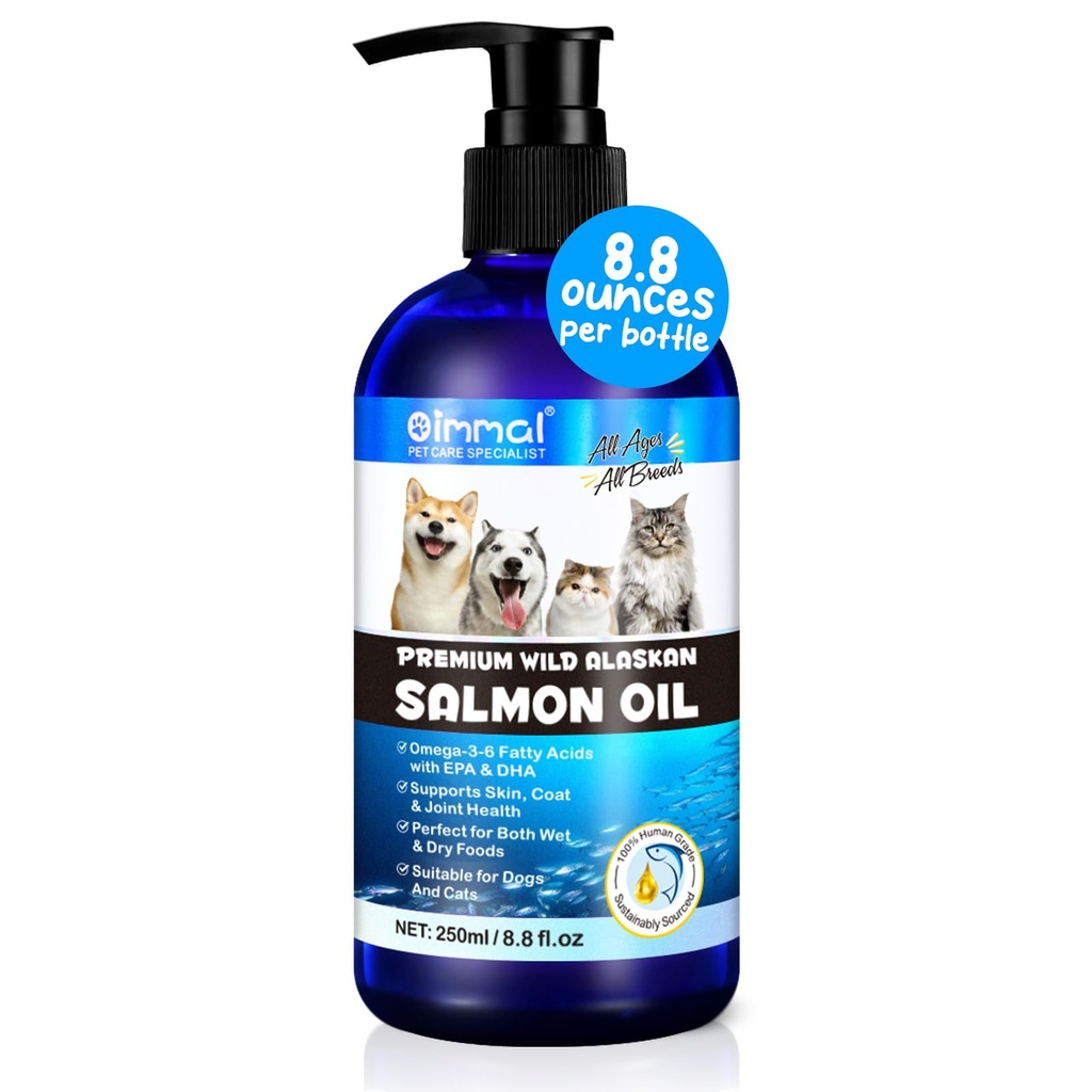 Aceite de salmón de Alaska para perros " gatos (8.8 oz) - Omega 3 aceite de pescado puro con ácidos grasos Omega 6, EPA " DHA - Antiinflamación para perros Skin and Coat - Natural Pet Joint, Immune, Brian & Heart Supplement
