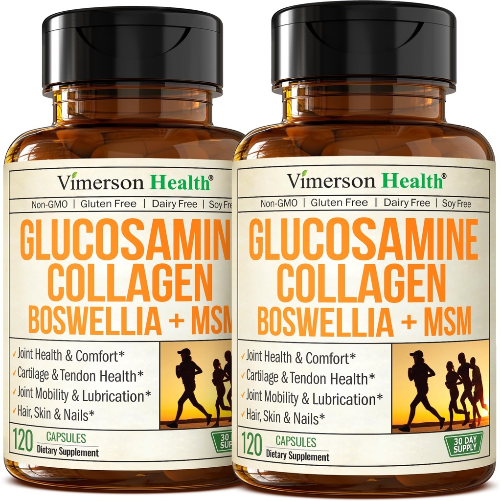 Glucosamine Chondroitin MSM with Hydrolyzed Collagen Peptides - Joint Support Supplement with Quercetin, Bromelain " Boswellia Extract - Collagen pills for Hair Skin Nails - FSA Eligible 2 Pack