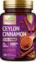 Ceylon Cinnamon Capsules 1800mg - Certified Organic Cinnamon, Bottled in USA, &amp; Pure Extra Strength Ceylon Cinnamon Supplement, Antioxidant Pills, Non-GMO & Gluten Free, Sugar Free - 120 cápsulas