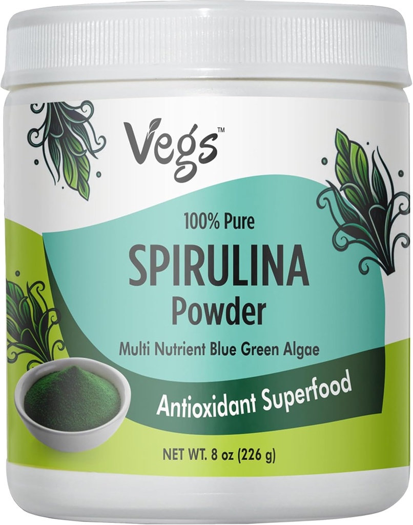 Polvo de espirulina orgánica - Algas verdes azules superalimentación de base vegetal - Antioxidante-Rich con clorofila, vitaminas " minerales para la limpieza, energía " apoyo inmunológico - Vegano, no GMO - 8 oz