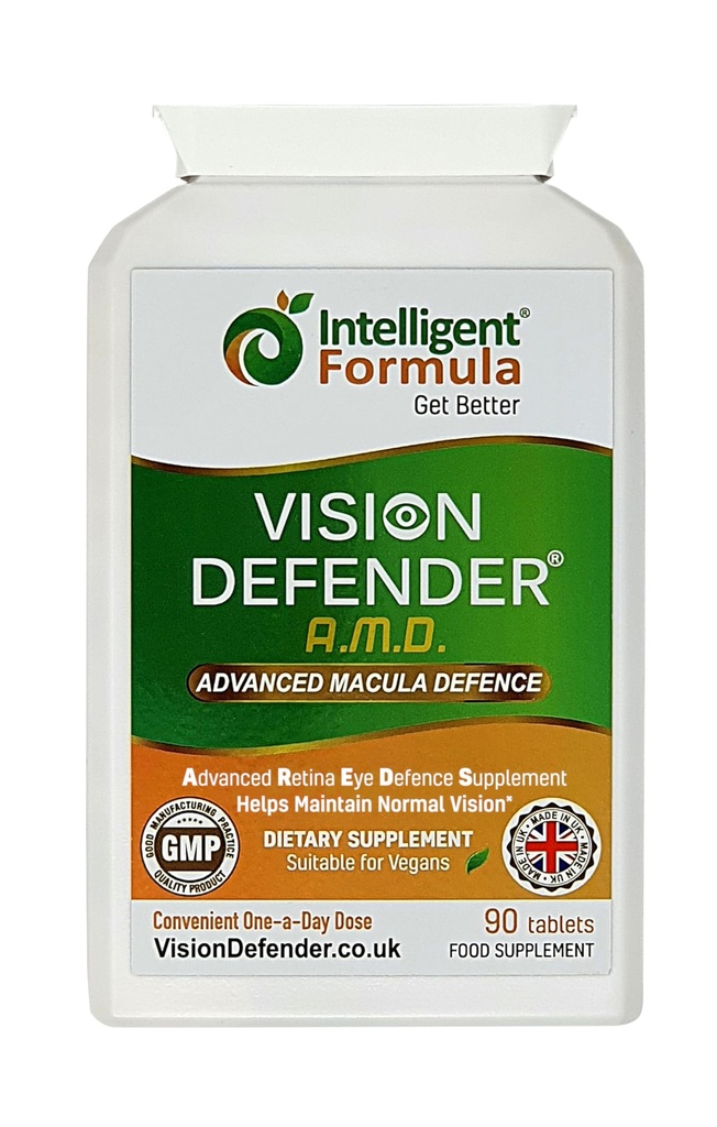 Vision Defender AMD AREDS2 Vitaminas Oculares – Exact AREDS 2 Fórmula con Lutein " Zeaxanthin, Vitaminas C " E, Zinc 25 mg " Cobre – Una vez suplemento diario de salud ocular vegano, 90 Tabletas