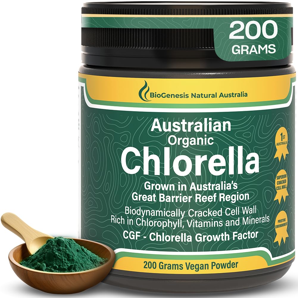 Biogenesis Organic Chlorella Powder – 200g  vidas Australian Grown ← BioDynamic Cracked Cell Wall ← Rich in Chlorophyll, Vitamins & Minerals ← Soporta Energía e Inmunidad TEN Vegan Powder