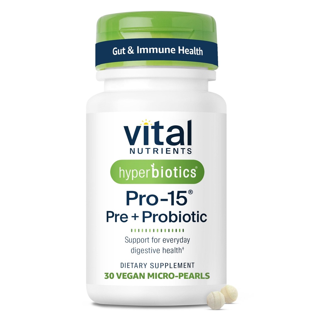 Hiperbióticos Nutrientes Vitales Pro-15 Prebióticos y Probióticos para Mujeres y Hombres Silenciosos 15 Ciencia Estrados respalda Constipación Ocasional, Diarrea, Gas " Bloating TEN 30 Perlas de tiempo Vegan