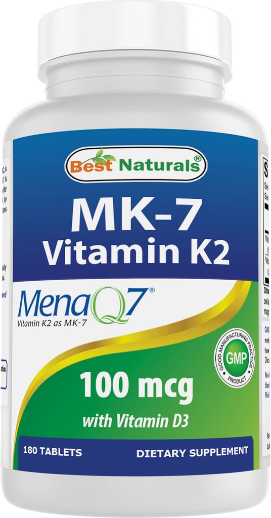 Mejores Naturales Vitamina K2 (MK7) con D3 Suplemento Hueso y salud cardíaca (5000 UI Vitamina D3 &amp; 100 mcg Vitamina K2 MK7), 180 Tabletas