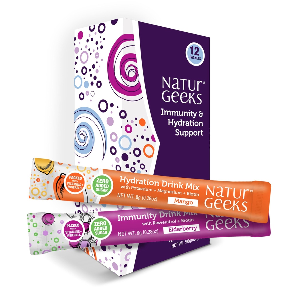 NutraGeeks Electrolitos Vegan Packets de Polvo – Electrolitos sin azúcar para la hidratación instantánea – Polvo de hidratación con sabores de mango de Elderberry – Sin azúcar, 12 Servings