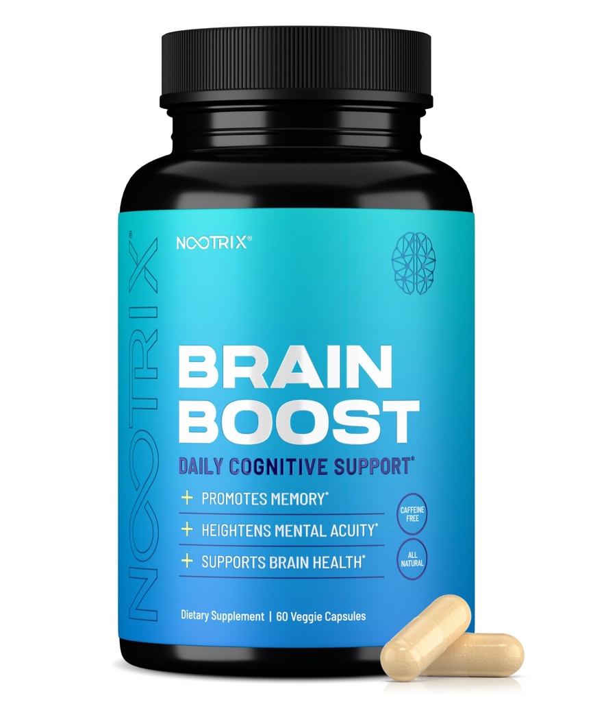 Nootrix Brain Boost Suplemento Nootropic ← Apoya la memoria, el enfoque mental, la salud cognitiva " Energética " Promueve la función sana del humor y el cerebro