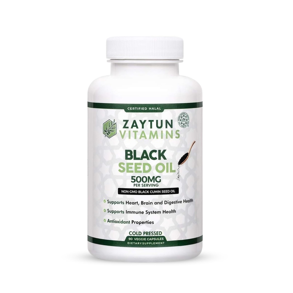 Halal Black Seed Oil, Supports Heart, Brain and Immune Health, Natural Anti-Oxidant, Non-GMO, Cold-Presed, 90 Veggie Capsules, Made in USA - Halal Vitamins