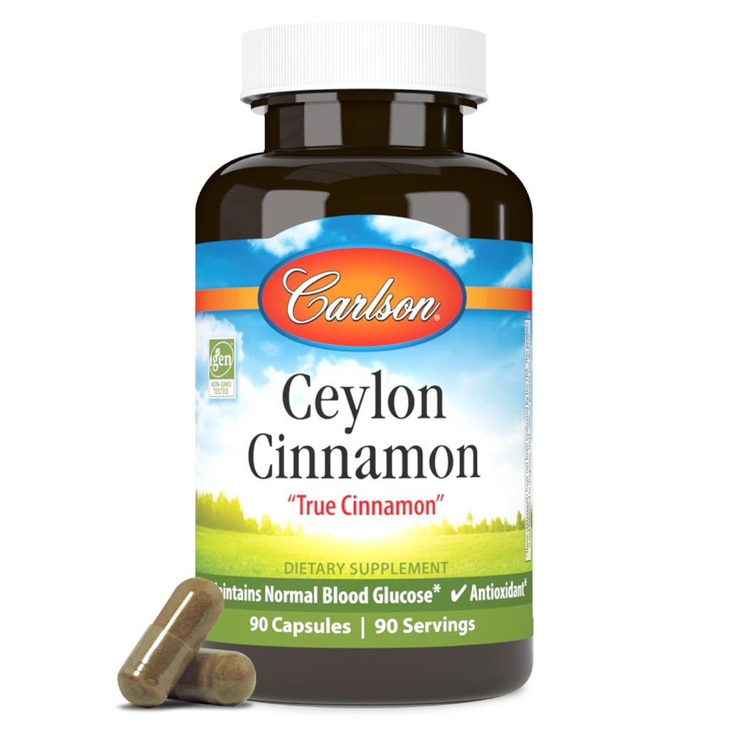 Carlson - Ceylon Cinnamon, Suplementos de canela, 500 mg, píldoras de extracción de canela, cápsulas de canela de Ceylán, 90 cápsulas.
