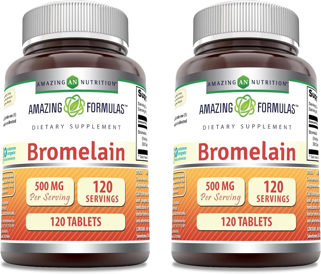 Fórmulas asombrosas Bromelain 500 Mg Tablets Suplemento ← Non-GMO Silencio Gluten Gratis Silencio Made in USA (120 Conde Silencio 2 Pack)