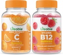 Vitamina vital C 750mg + Vitamina B12, Gummies Bundle - Gran Tasting, Suplemento de vitamina, Gluten Gratis, GMO Gratis, Chewable Gummy