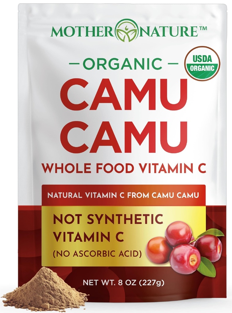 Camu Camu Powder Vitamina Orgánica C - 8 oz Bolsa 45 Servings - Raw Camu Camu Berry, Natural VIT C Suplemento Polvo para Soporte Inmunitario - Vegan, No GMO