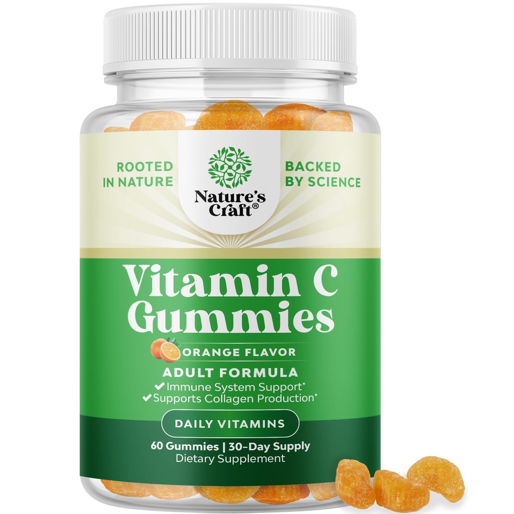 Gummies de vitamina C Chewable para adultos - Halal Vitamina C Immune Soporte Gummies - Ascorbic Acid Natural Gummy Immune Booster para adultos y vitaminas naturales de remedia fría