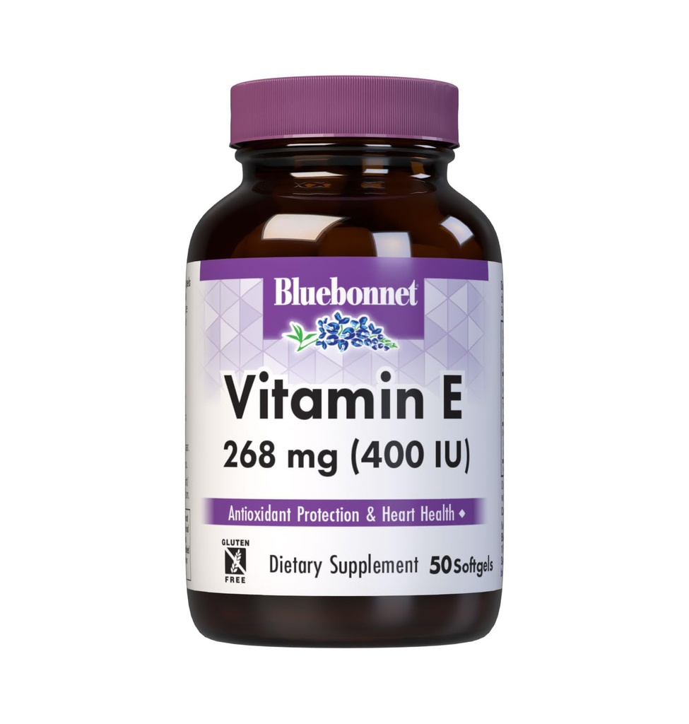 Bluebonnet Nutrition Vitamina E 400 UI (268 mg) Mixed Tocopherols Softgels, Free Radical Portection &amp; Cardiovascular Support, Gluten-Free, Dairy-Free, 50 Softgels, 50 Servings