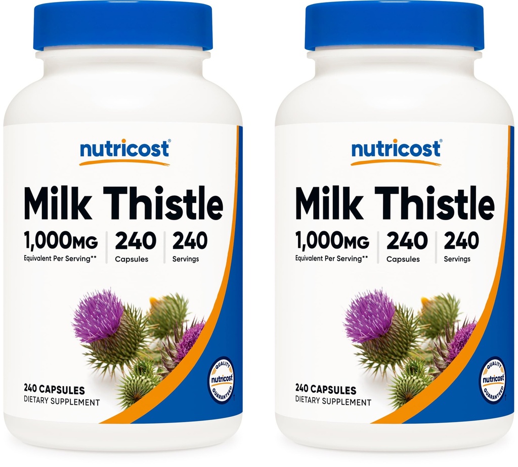 Nutricost Milk Thistle 1000mg Equivalent, 240 Capsules (2 Pack) - 250mg de 4:1 Extracto - Vegan, Non-GMO y Gluten Free
