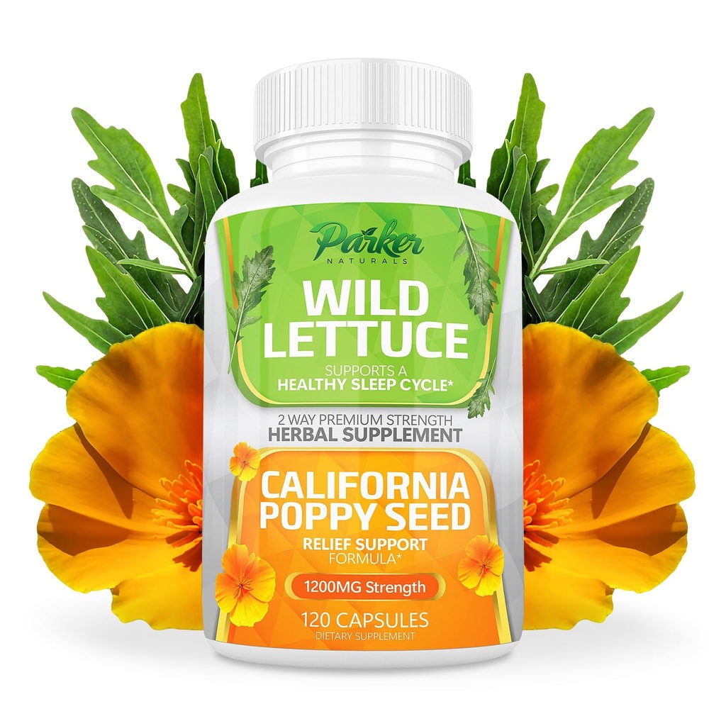 Parker Naturals Wild Lettuce Extract " California Poppy Seed Supplement, 2 Way Premium Strength Herbal Supplement for Healthy Sleep &amp; Relief Support, 120 Capsules