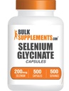 BulkSupplements.com Selenium Glycinate Capsules - Selenium Supplement, Selenium 200mcg Capsules - Essential Trace Mineral, Gluten Free, 1 Cápsula por Serving, 500 Conde (Pack of 1)