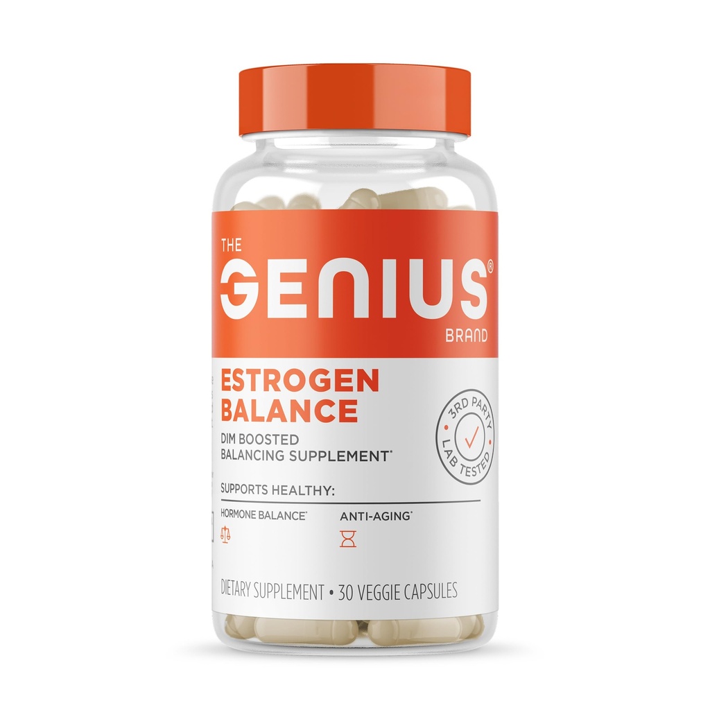 Genius Estrogen Balance, Dim Supplement - Blocker for Men &amp; Women - Hormones, Hormonal Acne &amp; Menopause - Aromatase Inhibitor with Grape Seed Extract &amp; BioPerine - 30 Capsules