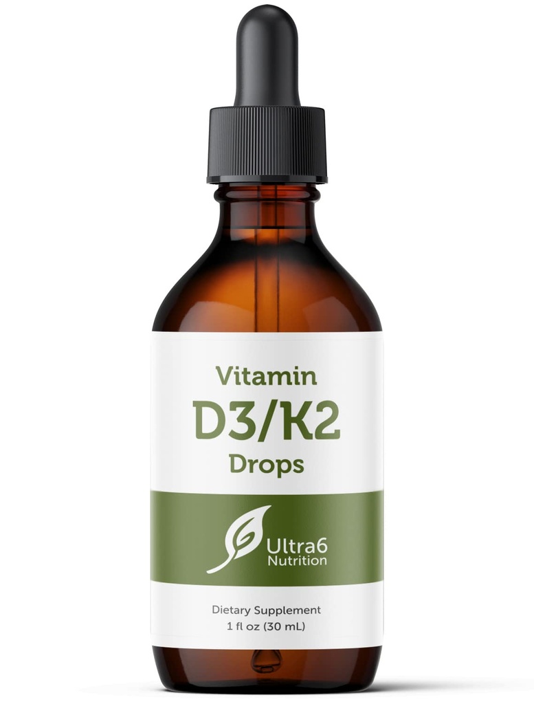 Ultra6 Nutrición Vitamina D y gotas K2 - Vitamina Líquida D3 con suplementos K2 para adultos - Easy-to-Take, sin sabor, VIT D3 y suplementos K2, hechos en EE.UU. (30 ml)