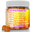 Bee Pollen Apigenin Citrus Bergamot Gummies w Orgánica Propolis Royal Jelly Honey Lemon Balm Extract, Suplemento para Hombres Niños, Tincture Drops Powder Capsule Herb Capsules Suplementos Alt, Pollan Polen