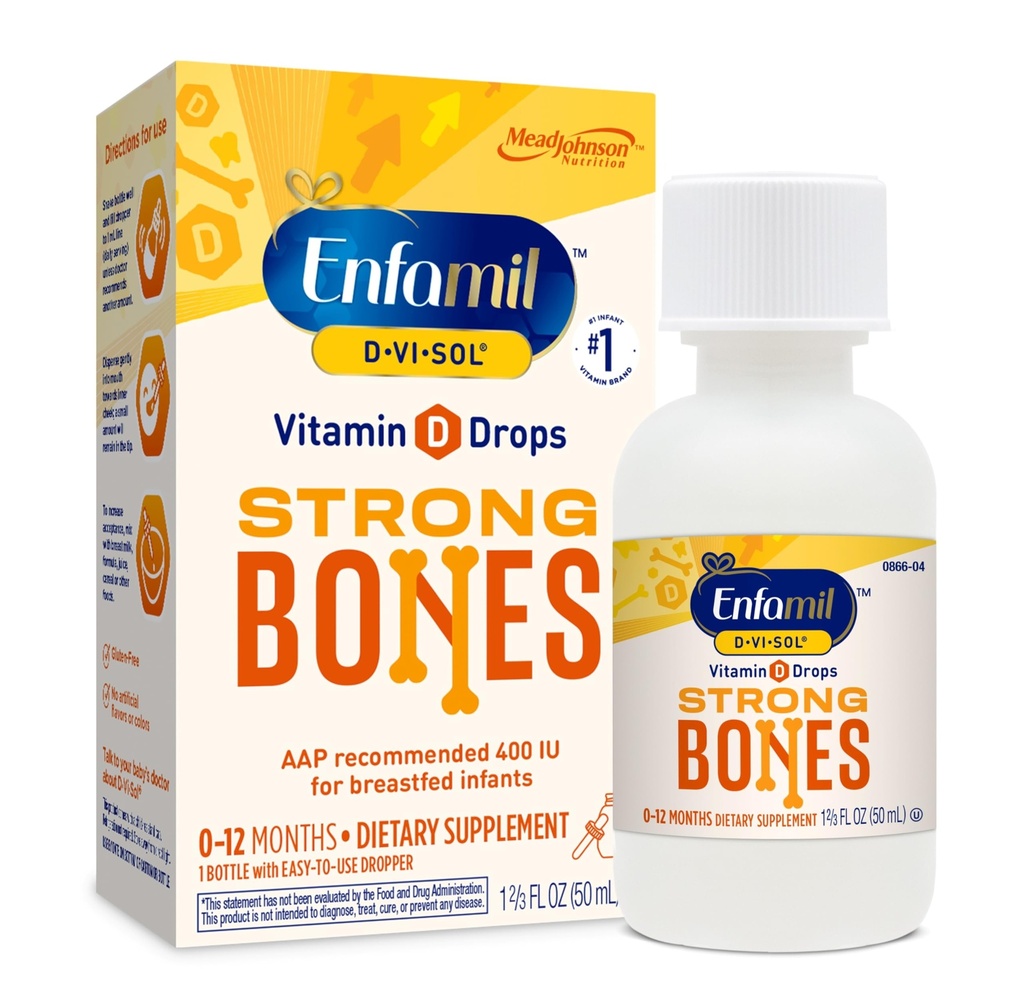 Enfamil Bebé Vitamina D-Vi-Sol Líquido gotas de vitamina D, apoya el desarrollo de los dientes fuertes, botella de 50 ml