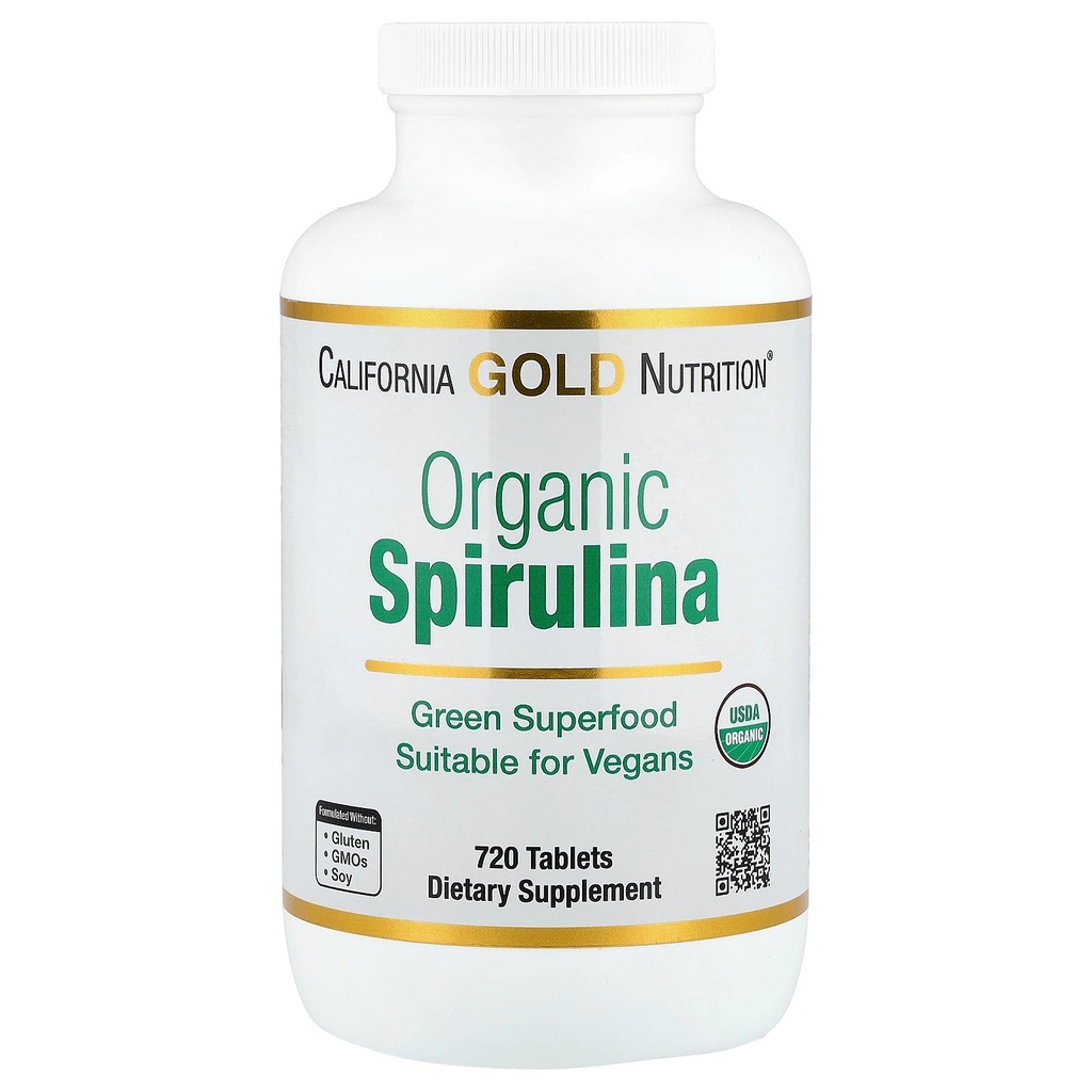 California Gold Nutrition Certified Organic Spirulina, USP Verified, USDA Organic, Non-GMO, 500 mg, 720 tabletas vegetarianas