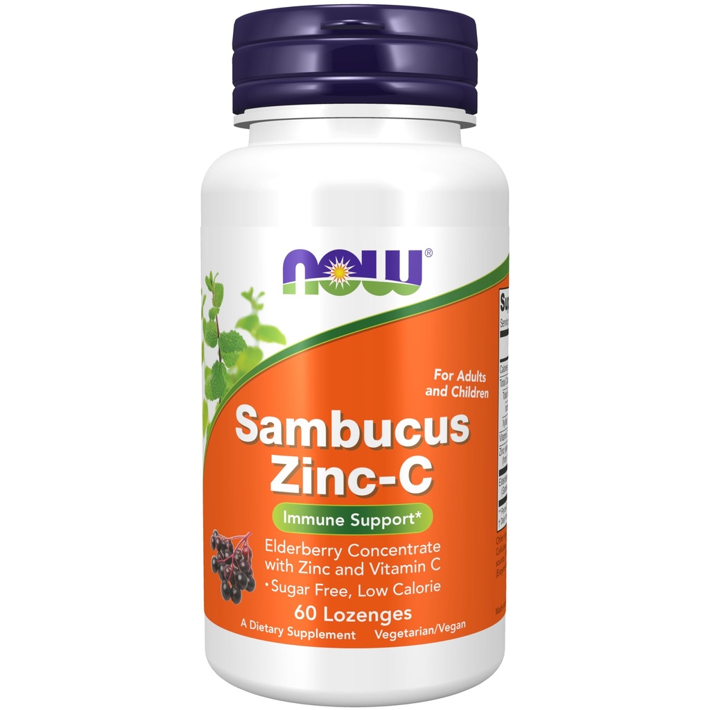 AHORA Suplementos de alimentos, Sambucus Zinc-C con Concentrado de Elderberry y Vitamina C, 60 Lozenges
