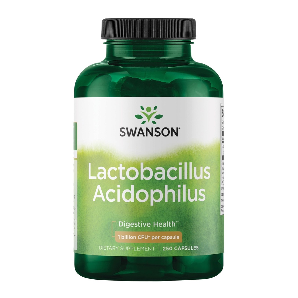 Swanson Lactobacillus Acidophilus Probiotic for Adults Seeking Daily Digestive and Bowel Health Support with 1 Billion CFU - Acid-Resistant (250 cápsulas)