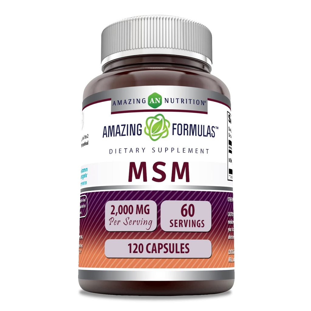 Amazing Fórmulas MSM (Methylsulfonylmethane) Suplemento Silencio 2000 Mg per Serving Silencio 120 Capsules ← Non-GMO ANTE Gluten-Free TEN Made in USA