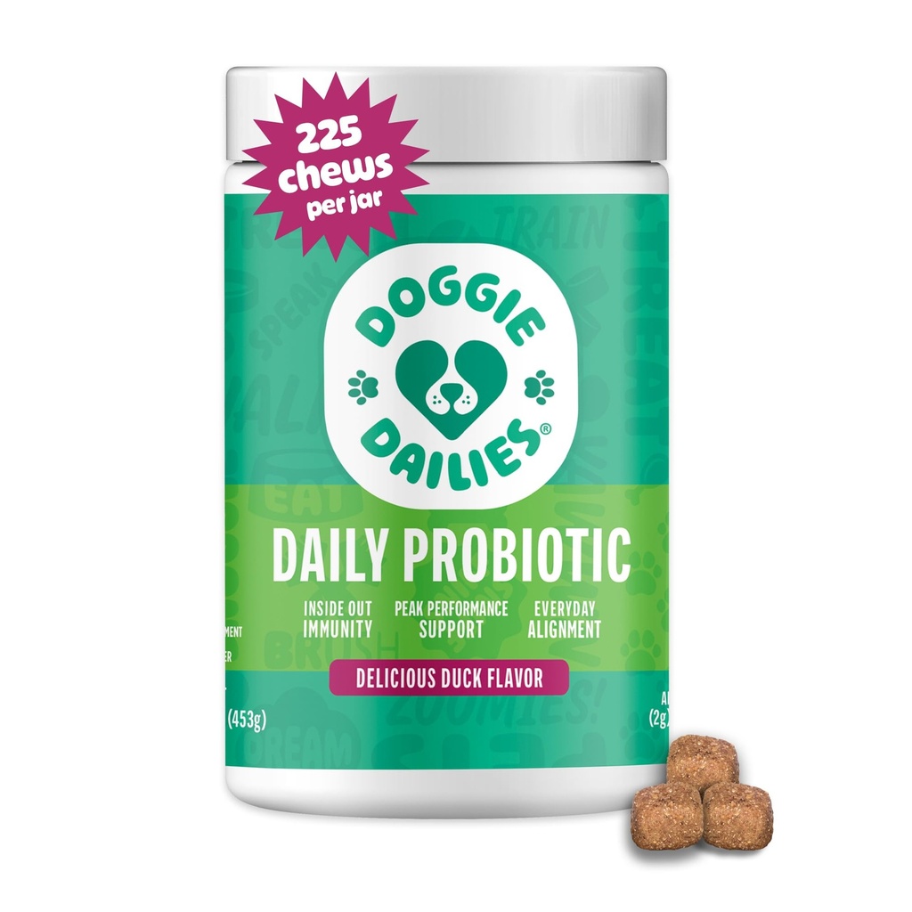 Probióticos para perros - Probióticos para perros avanzados con prebióticos - promueve la salud digestiva - apoya el sistema inmunitario y la salud general (Duck) 225 Chews blandos