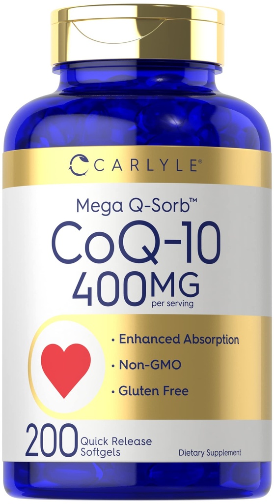 Carlyle CoQ10 400mg Softgels Silencio 200 Conde ← High Absorption Coenzyme Q10 Silencio con Black Pepper Extract