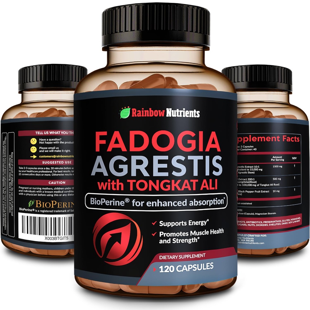 115,000mg Fadogia Agrestis con Tongkat Ali + BioPerine® [Max Absorption] - Soporta resistencia, fuerza, enfoque, salud muscular " recuperación, conducción " - No GMO " Hecho en Estados Unidos - 120 V cápsulas