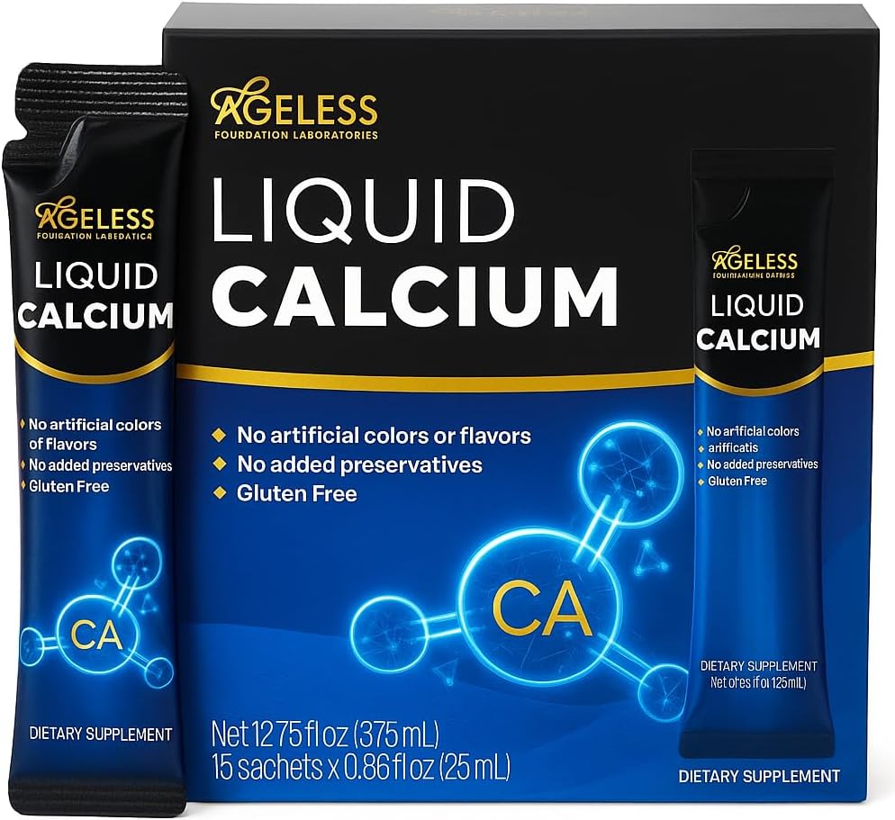 Suplemento de calcio líquido sin edad para hombres de mujeres con bajos de mar Extracto y vitamina D8 - Suplementos de alta absorción de la fuerza ósea, sabor natural, libre de gluten - 25 ml (15 conde)