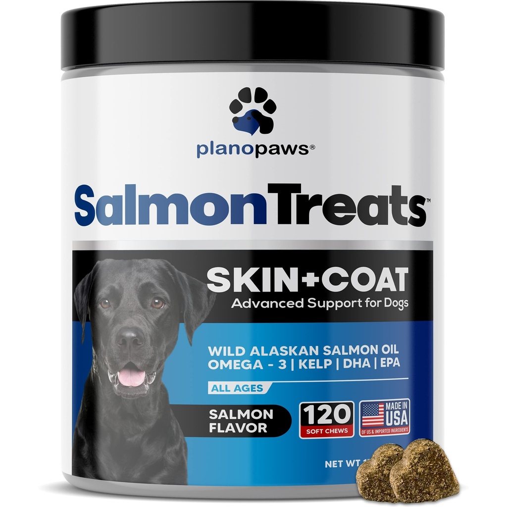 Salvaje Aceite de Salmón de Alaska para Perros - Piel de Perros y Carne Suplemento - Refugio de Coto para Perros - Omega 3 Aceite de Pez para Perros Chews - 120 Alergia de Perros - Suplemento de Coda de Perros - Vitaminas de Perro