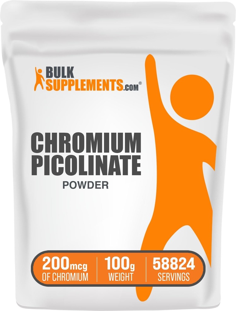 BulkSupplements.com Chromium Picolinate 200mcg Powder - Suplementos Minerales - Gluten &amp; Yeast Free, 200mcg de cromo por Serving, 100g (3.5 oz) (Pack of 1)