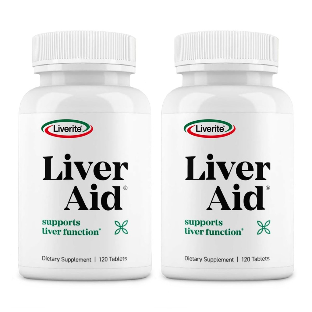 LIVERITE Liver Aid 2-Pack 120 Tablets (Total 240ct) soporta la función saludable del hígado, energía física y vitalidad.