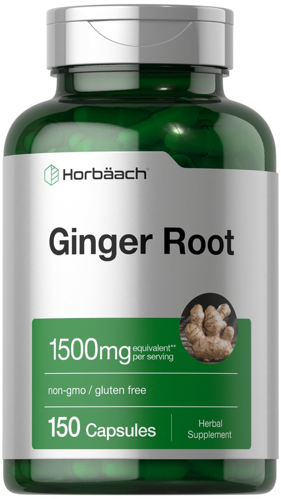 Horbäach Ginger Root Capsules 1500 mg  150 Pills ← Non-GMO, Gluten Free ← Ginger Root Extract
