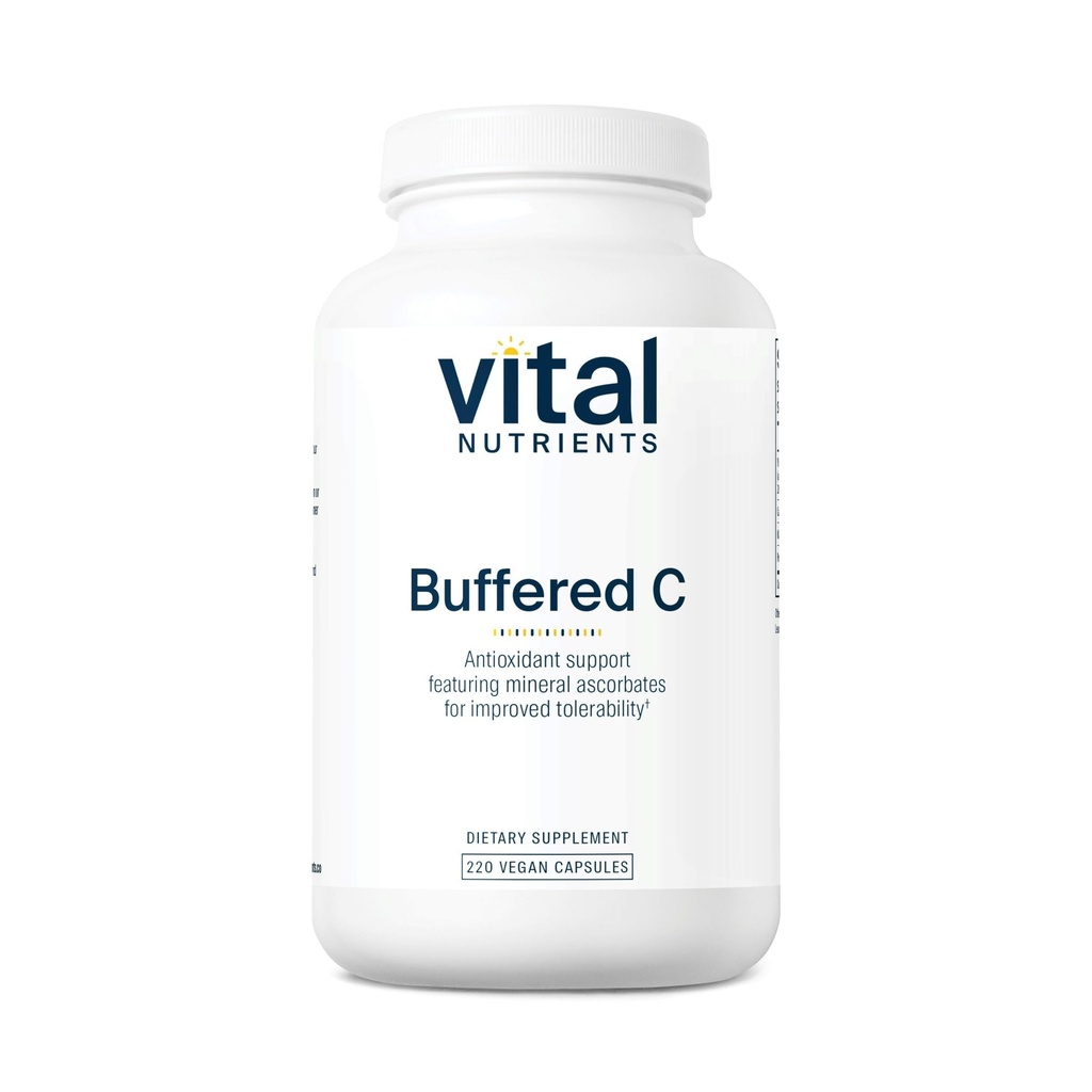 Vital Nutrients Buffered Vitamin C 500mg ← Vegan Gentle Vitamina C para Sensitive Individuals* ← Immune Support Suplemento* Silencio Gluten, Dairy and Soy Free ← Non-GMO Silencio 220 Capsules