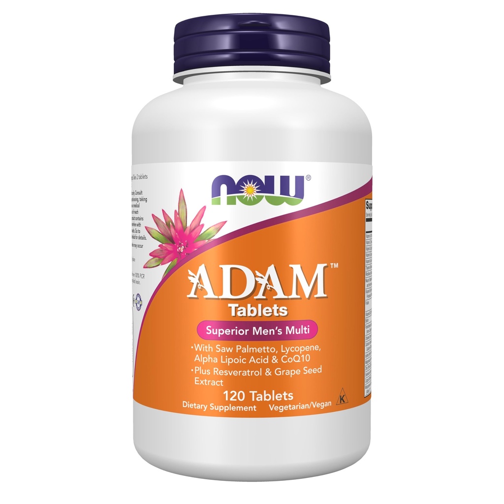 AHORA Suplementos de alimentos, Multivitamina de hombres ADAMTM con Saw Palmetto, Lycopene, Ácido lipoico alfa y CoQ10, además Resveratrol natural & Grape Seed Extract, 120 Tablets